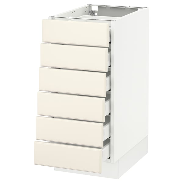 SEKTION Base cabinet/6 fronts/6 low drawers, white Maximera/Bodbyn off-white, 15x24x30 "