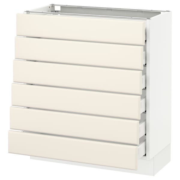 SEKTION Base cabinet/6 fronts/6 low drawers, white Maximera/Bodbyn off-white, 30x15x30 "