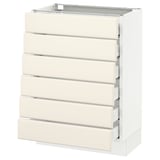 SEKTION Base cabinet/6 fronts/6 low drawers, white Maximera/Bodbyn off-white, 24x15x30 "