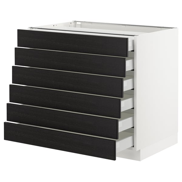 SEKTION Base cabinet/6 fronts/6 low drawers, white Maximera/Lerhyttan black stained, 36x24x30 "