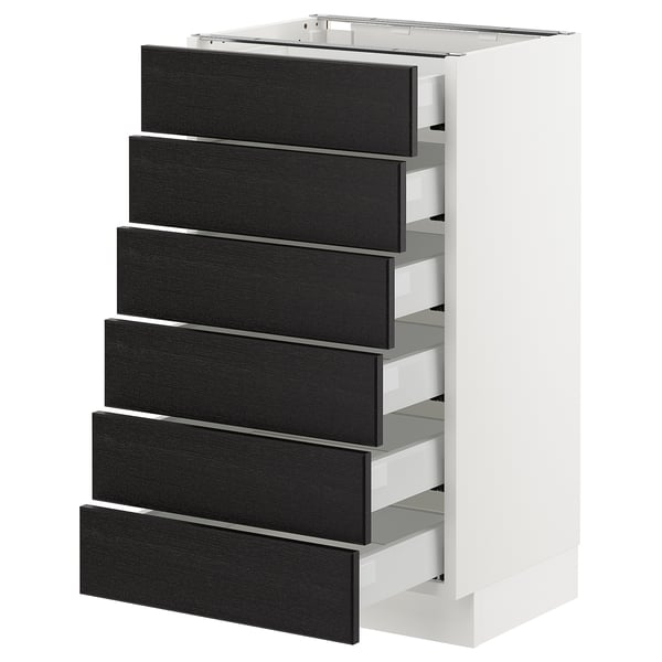 SEKTION Base cabinet/6 fronts/6 low drawers, white Maximera/Lerhyttan black stained, 18x15x30 "