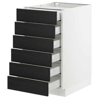 SEKTION Base cabinet/6 fronts/6 low drawers, white Maximera/Lerhyttan black stained, 18x24x30 "