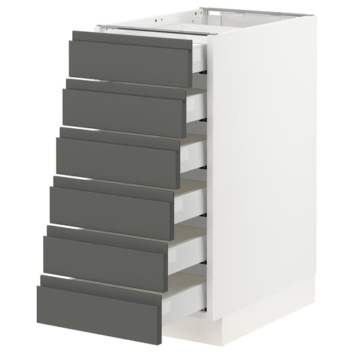 Modern grey SEKTION kitchen unit with 7 dark drawers, white sides.