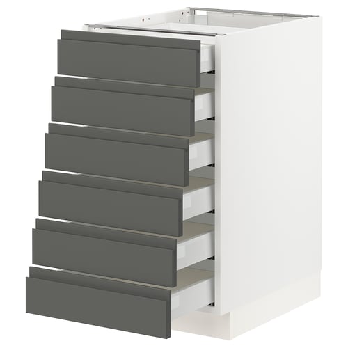 SEKTION kitchen unit, grey drawers, white frame, modern design.