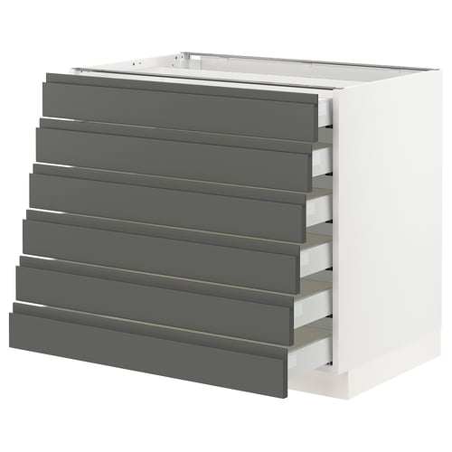 Grey kitchen unit with 7 drawers