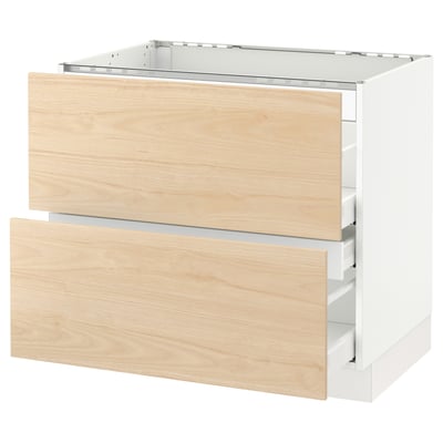 SEKTION Base cabinet f/cooktop w/3 drawers, white Maximera/Askersund light ash effect, 36x24x30 "