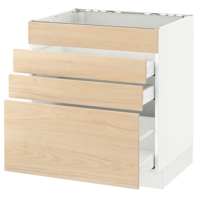 SEKTION Base cabinet f/cooktop w/3 drawers, white Maximera/Askersund light ash effect, 30x24x30 "