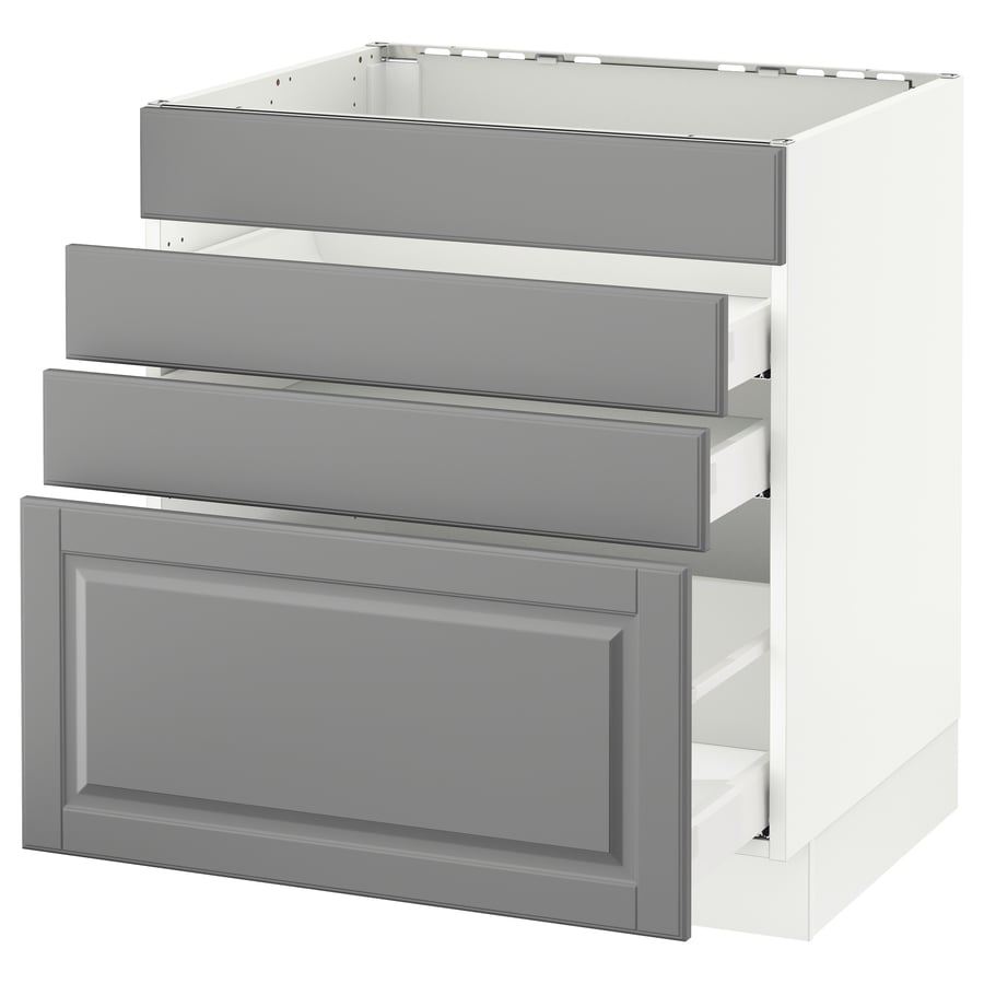 SEKTION base f/cooktop w/3 drawers, white Maximera/Bodbyn gray