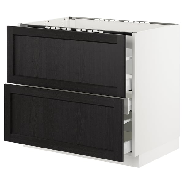 SEKTION Base cabinet f/cooktop w/3 drawers, white Maximera/Lerhyttan black stained, 36x24x30 "