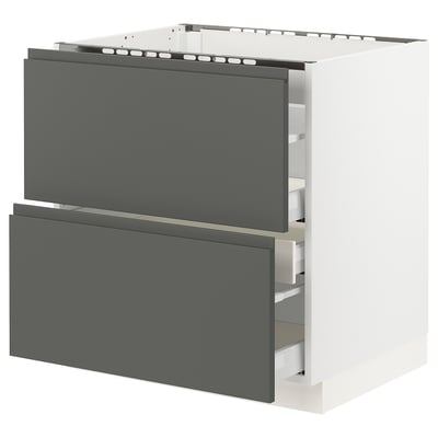 SEKTION Base cabinet f/cooktop w/3 drawers, white Maximera/Voxtorp dark gray, 30x24x30 "