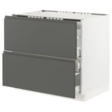 SEKTION Base cabinet f/cooktop w/3 drawers, white Maximera/Voxtorp dark gray, 36x24x30 "