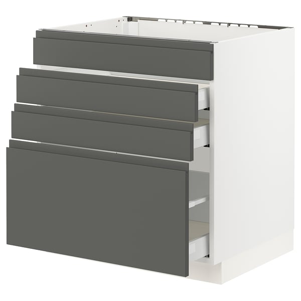 SEKTION Base cabinet f/cooktop w/3 drawers, white Maximera/Voxtorp dark gray, 30x24x30 "