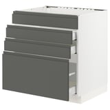 SEKTION Base cabinet f/cooktop w/3 drawers, white Maximera/Voxtorp dark gray, 30x24x30 "