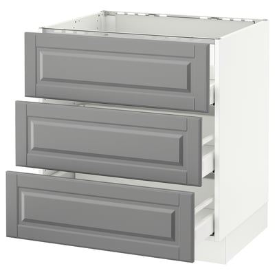 SEKTION Base cabinet f/cooktop w/3drawers, white Maximera/Bodbyn gray, 30x24x30 "