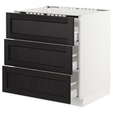 SEKTION Base cabinet f/cooktop w/3drawers, white Maximera/Lerhyttan black stained, 30x24x30 "