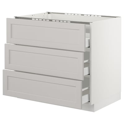 SEKTION Base cabinet f/cooktop w/3drawers, white Maximera/Lerhyttan light gray, 36x24x30 "