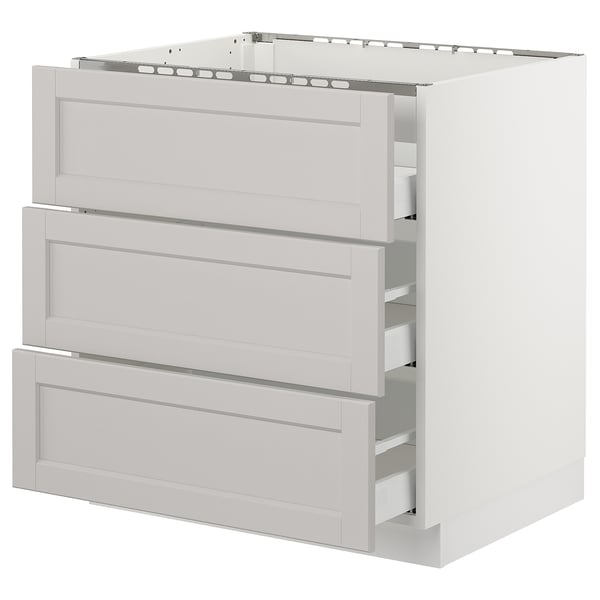 SEKTION Base cabinet f/cooktop w/3drawers, white Maximera/Lerhyttan light gray, 30x24x30 "