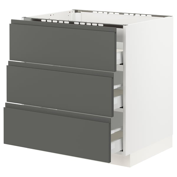 SEKTION Base cabinet f/cooktop w/3drawers, white Maximera/Voxtorp dark gray, 30x24x30 "