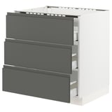 SEKTION Base cabinet f/cooktop w/3drawers, white Maximera/Voxtorp dark gray, 30x24x30 "