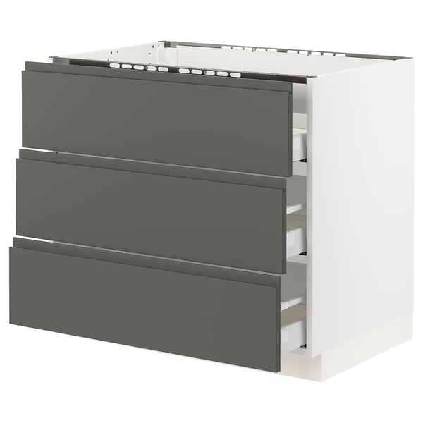 SEKTION Base cabinet f/cooktop w/3drawers, white Maximera/Voxtorp dark gray, 36x24x30 "