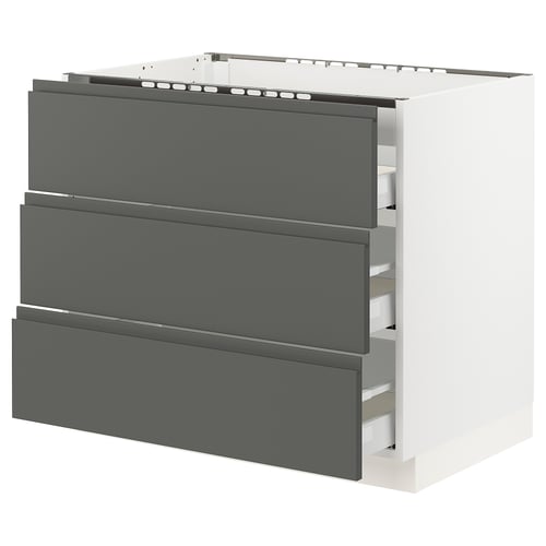 SEKTION kitchen unit, black-gray, three drawers, white frame, modern design.