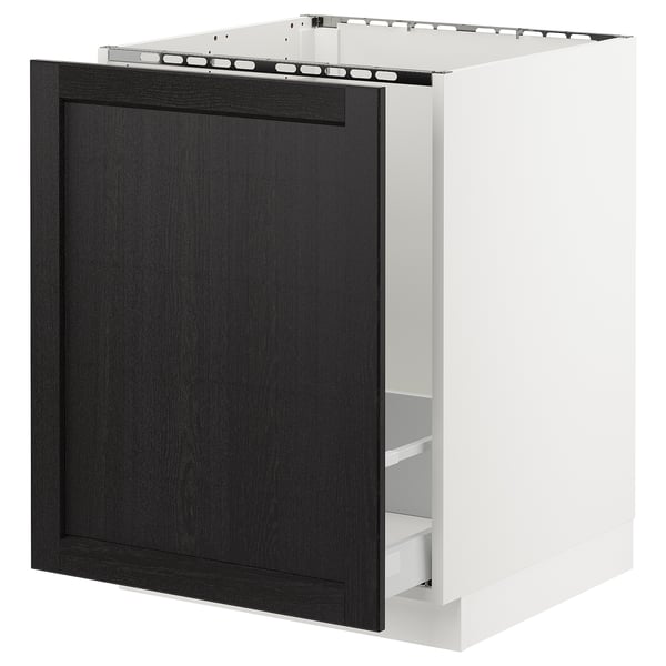 SEKTION Base cabinet f/sink & recycling, white Maximera/Lerhyttan black stained, 24x24x30 "