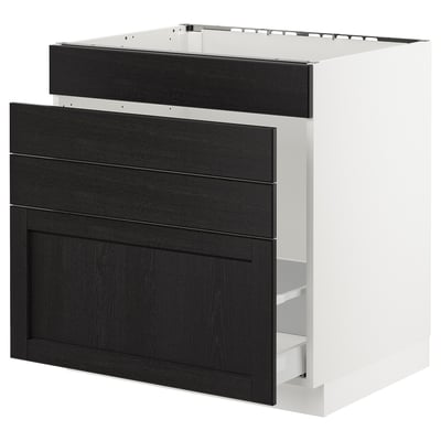 SEKTION Base cabinet f/sink & waste sorting, white Maximera/Lerhyttan black stained, 30x24x30 "