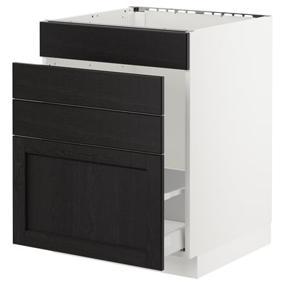 SEKTION Base cabinet f/sink & waste sorting, white Maximera/Lerhyttan black stained, 24x24x30 "