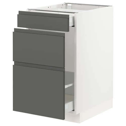 Ikea SEKTION grey kitchen cabinet with drawers.