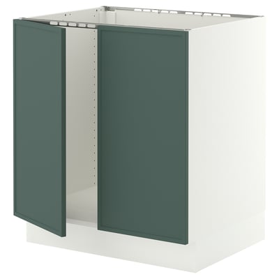 SEKTION Base cabinet for sink + 2 doors, white/Aspudden dark gray-green, 30x24x30 "