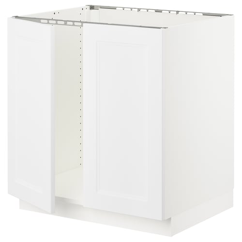 White SEKTION base cabinet with metal rail, modern design.
