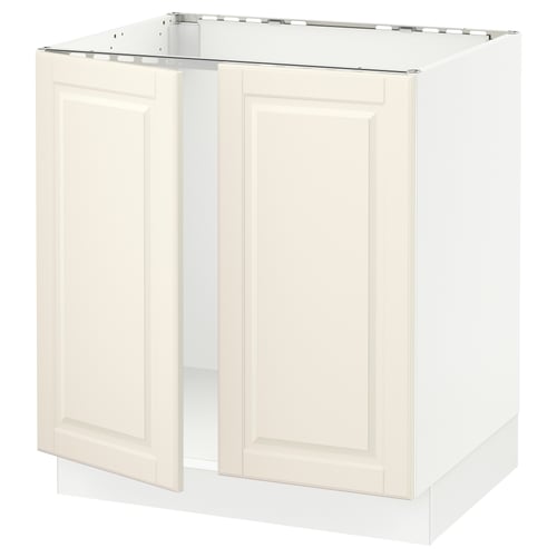 Off-white SEKTION base cabinet with two doors, bevelled edges.