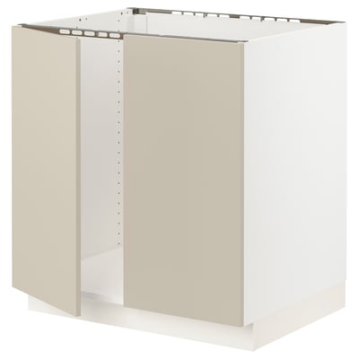 SEKTION Base cabinet for sink + 2 doors, white/Havstorp beige, 30x24x30 "