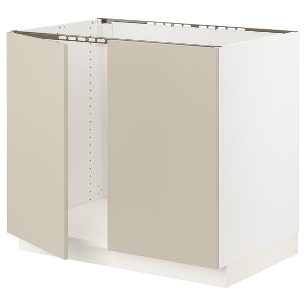 SEKTION Base cabinet for sink + 2 doors, white/Havstorp beige, 36x24x30 "