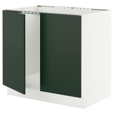 SEKTION Base cabinet for sink + 2 doors, white/Havstorp deep green, 36x24x30 "