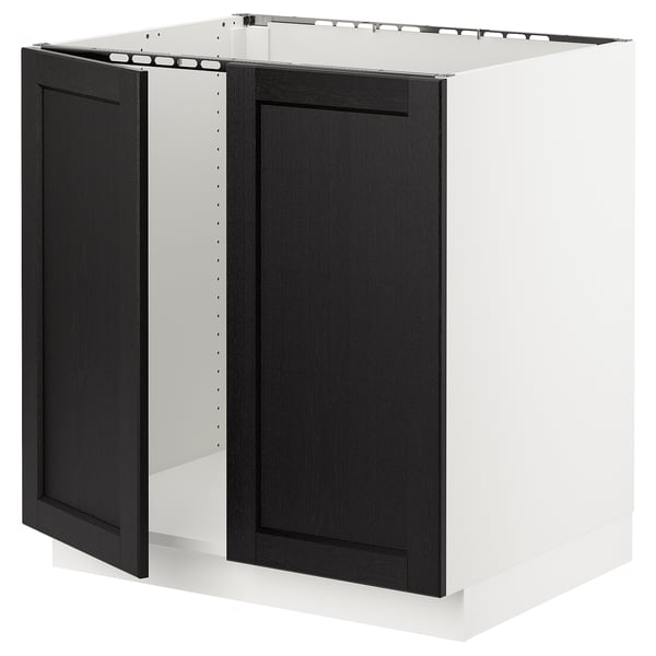 SEKTION Base cabinet for sink + 2 doors, white/Lerhyttan black stained, 30x24x30 "