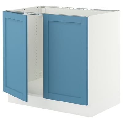SEKTION Base cabinet for sink + 2 doors, white/Lerhyttan blue, 36x24x30 "