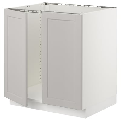 SEKTION Base cabinet for sink + 2 doors, white/Lerhyttan light gray, 30x24x30 "