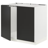 SEKTION Base cabinet for sink + 2 doors, white/Nickebo matte anthracite, 36x24x30 "