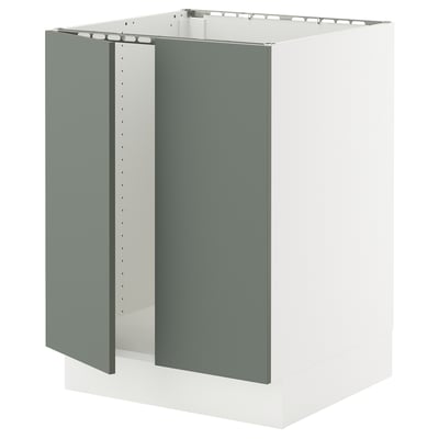 SEKTION Base cabinet for sink + 2 doors, white/Nickebo matte grey-green, 24x24x30 "