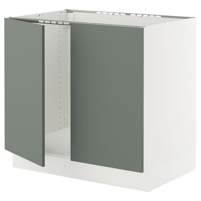 SEKTION Base cabinet for sink + 2 doors, white/Nickebo matte grey-green, 36x24x30 "