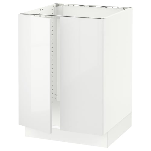 SEKTION kitchen cabinet, white, glossy, metal frame, square design.