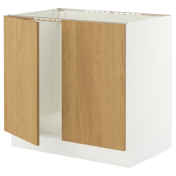 SEKTION Base cabinet for sink + 2 doors, white/Sinarp oak veneer, 36x24x30 "