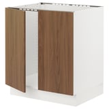 SEKTION Base cabinet for sink + 2 doors, white/Tistorp brown walnut effect, 30x24x30 "