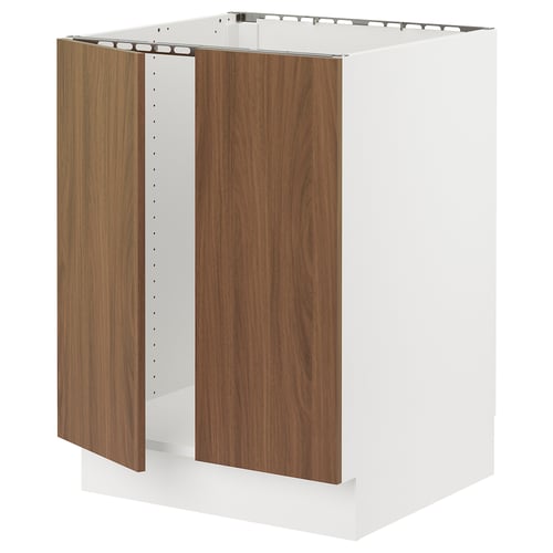 SEKTION kitchen cabinet: walnut-brown doors, white frame, smooth close hinges.