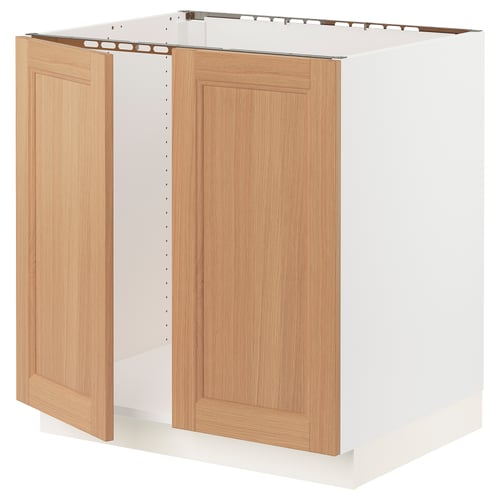 White ikea SEKTION kitchen cabinet with oak doors.