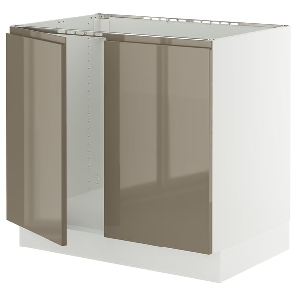 SEKTION Base cabinet for sink + 2 doors, white/Voxtorp high-gloss dark grey-brown, 36x24x30 "