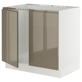 SEKTION Base cabinet for sink + 2 doors, white/Voxtorp high-gloss dark grey-brown, 36x24x30 "