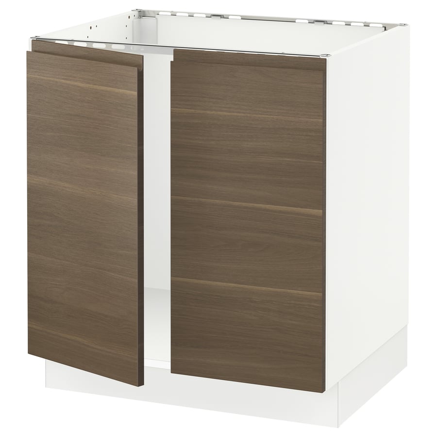 SEKTION Base for sink + 2 doors, white/Voxtorp walnut effect