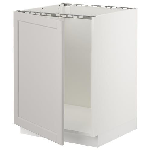SEKTION white cabinet, classic design, light grey, birch material, square shape with bevelled edges.